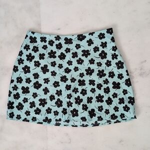 Cotton On Mint and Black Floral Mini Skirt